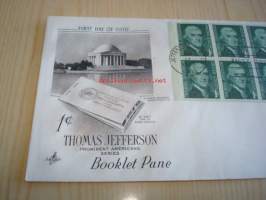 Presidentti Thomas Jefferson 1972 USA ensipäiväkuori FDC kahdeksalla postimerkillä