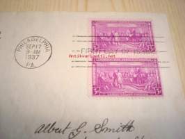 U.S. Constitution 1787-1937 USA ensipäiväkuori FDC kahdella postimerkillä