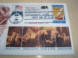 Signing the Constitution 1787-1987 USA ensipäiväkuori FDC seitsemällä erilaisella postimerkillä