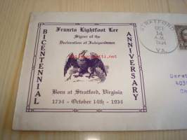 Francis Lightfoot Lee 1734-1934 USA FDC Signer of the Declaration of Independence, harvinainen
