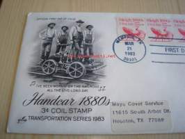 Resiina Hand Car 1983 USA FDC ensipäiväkuori neljällä postimerkillä