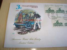 Resiina Hand Car 1983 USA FDC ensipäiväkuori seitsemällä postimerkillä, American Postal Arts Society Limited Edition
