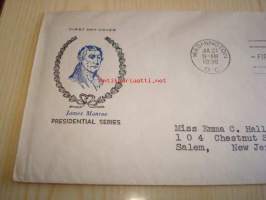 Presidentti James Monroe 1938 USA FDC ensipäiväkuori