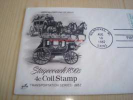 Postivaunut Stagecoach 1982 USA FDC ensipäiväkuori
