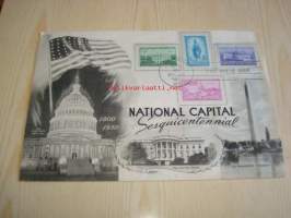 National Capital Washington 1950 USA ensipäiväkuori FDC neljällä erilaisella postimerkillä, huom. kuoren koko on noin 15 cm x 23 cm, hieno.