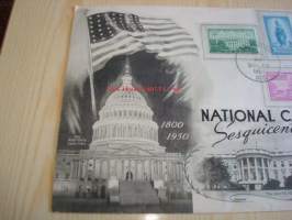 National Capital Washington 1950 USA ensipäiväkuori FDC neljällä erilaisella postimerkillä, huom. kuoren koko on noin 15 cm x 23 cm, hieno.