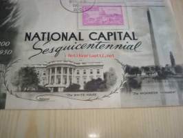 National Capital Washington 1950 USA ensipäiväkuori FDC neljällä erilaisella postimerkillä, huom. kuoren koko on noin 15 cm x 23 cm, hieno.