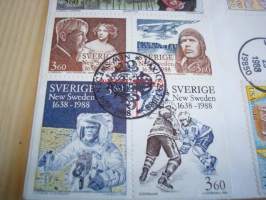 New Sweden Colony in Delaware 350th Anniversary 1638-1988 USA ensipäiväkuori FDC Ruotsin ja Suomen siirtokunnan matka Pohjois-Amerikkaan, minulla on myös useita