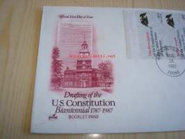 U.S. Constitution 1987 USA ensipäiväkuori FDC viidellä postimerkillä, kuori on myös normaalia kookkaampi
