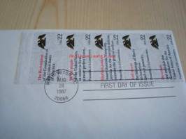 U.S. Constitution 1987 USA ensipäiväkuori FDC viidellä postimerkillä, kuori on myös normaalia kookkaampi