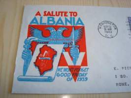 WWII, Overrun Country 1943 USA ensipäiväkuori FDC 2. maailmansota miehitetyt valtiot: Albania