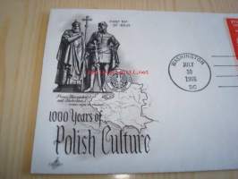 1 000 Years of Polish Culture 1966 USA ensipäiväkuori FDC neljällä postimerkillä