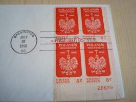 1 000 Years of Polish Culture 1966 USA ensipäiväkuori FDC neljällä postimerkillä