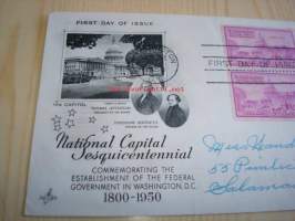 National Capital Washington 1950 USA ensipäiväkuori FDC neljällä postimerkillä
