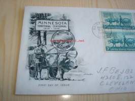 Minnesota 1949 USA ensipäiväkuori FDC neljällä postimerkillä