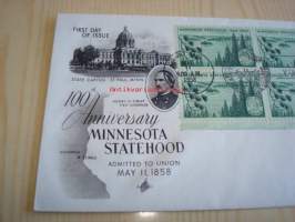 Minnesota 1958 USA ensipäiväkuori FDC neljällä postimerkillä