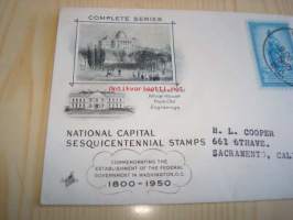 National Capital Washington 1950 USA ensipäiväkuori FDC neljällä erilaisella postimerkillä
