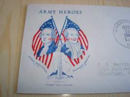 Army Heroes George Washington ja Nathaniel Greene 1936 USA ensipäiväkuori FDC kolmella postimerkillä