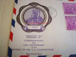 150th Anniversary of U.S. Constitution 1937 USA ensipäiväkuori FDC neljällä postimerkillä