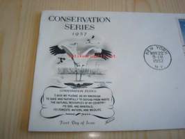 Conservation series Whooping Crane 1957 USA ensipäiväkuori FDC neljällä postimerkillä