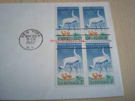 Conservation series Whooping Crane 1957 USA ensipäiväkuori FDC neljällä postimerkillä