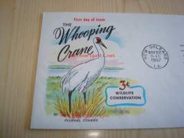 Conservation series Whooping Crane 1957 USA ensipäiväkuori FDC