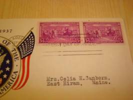 U.S. Constitution 1937 USA ensipäiväkuori kahdella postimerkillä
