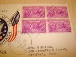 U.S. Constitution 1937 USA ensipäiväkuori neljällä postimerkillä