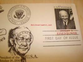 Presidentti Dwight D. Eisenhower 1969 USA ensipäiväkuori harvinaisempi versio
