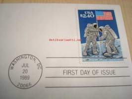 First Man on the Moon kuuhunlaskeutuminen 20th Anniversary 1969-1989 USA ensipäiväkuori FDC 2.40 Dollarin postimerkillä