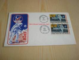 Apollo 11 First Man on the Moon 1969 USA ensipäiväkuori FDC kahdella postimerkillä