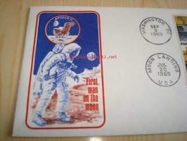 Apollo 11 First Man on the Moon 1969 USA ensipäiväkuori FDC kahdella postimerkillä