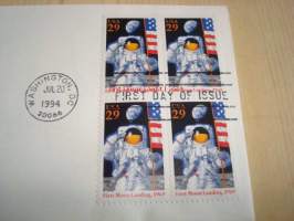 Apollo 11 First Moon Landing 1969-1994 USA ensipäiväkuori FDC neljällä postimerkillä