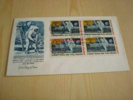 Apollo 11 Mission First Man on the Moon 1969 USA ensipäiväkuori FDC neljällä postimerkillä