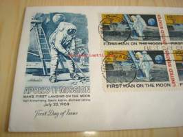 Apollo 11 Mission First Man on the Moon 1969 USA ensipäiväkuori FDC neljällä postimerkillä