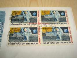 Apollo 11 Mission First Man on the Moon 1969 USA ensipäiväkuori FDC neljällä postimerkillä