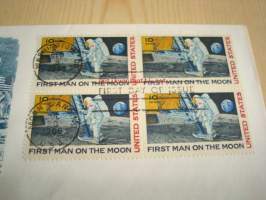 Apollo 11 Mission First Man on the Moon 1969 USA ensipäiväkuori FDC neljällä postimerkillä