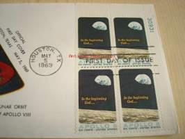 Apollo 8 1969 USA ensipäiväkuori FDC neljällä postimerkillä