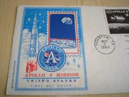 Apollo 8 Mission 1969 USA ensipäiväkuori FDC kahdella erilaisella postimerkillä