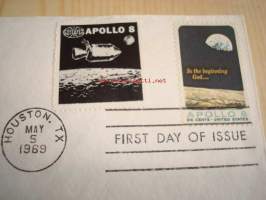 Apollo 8 Mission 1969 USA ensipäiväkuori FDC kahdella erilaisella postimerkillä