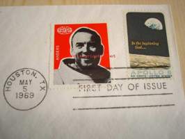 Apollo 8 Mission 1969 USA ensipäiväkuori FDC kahdella erilaisella postimerkillä mm. astronautti Anders