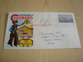 Colorado Statehood 1876-1951 USA ensipäiväkuori FDC Cowboy