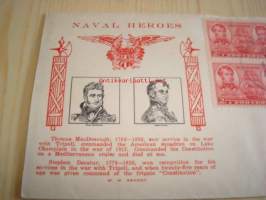 Naval Heroes MacDonough ja Decatur 1937 USA ensipäiväkuori FDC neljällä postimerkillä