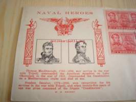 Naval Heroes MacDonough ja Decatur 1937 USA ensipäiväkuori FDC neljällä postimerkillä