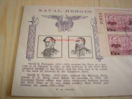 Naval Heroes Farragut ja Porter 1937 USA ensipäiväkuori FDC neljällä postimerkillä