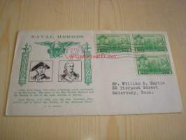 Naval Heroes Jones ja Barry 1936 USA ensipäiväkuori FDC kolmella postimerkillä