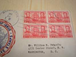 Navy Commemorative Stamps 1937 USA ensipäiväkuori FDC neljällä postimerkillä