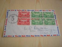 Heroes of the American Army and Navy 1937 USA ensipäiväkuori FDC kuudella postimerkillä