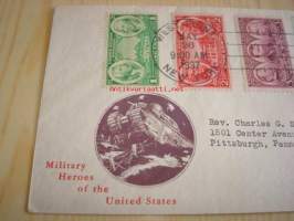 Military Heroes of the United States 1937 USA ensipäiväkuori FDC viidellä erilaisella postimerkillä