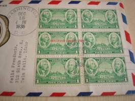 George Washington ja Nathaniel Greene Army Heroes 1936 USA ensipäiväkuori FDC kuudella postimerkillä